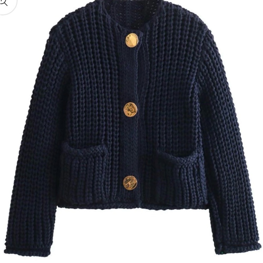 Zara Navy Blue Cardigan with Gold Buttons